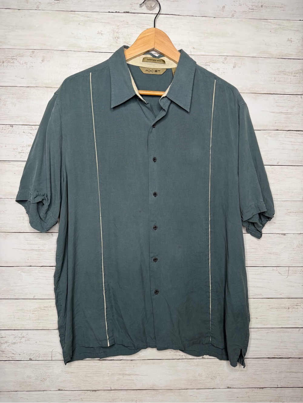 Axist 100% Silk Short Sleeve Button Up Shirt Men’s XL